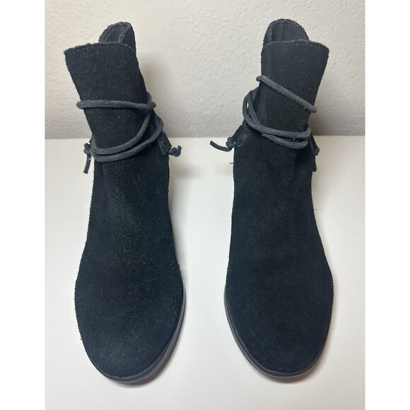 Sorel Farah Black Suede Leather Ankle Boots Tie Tassel Booties Women SIZE‎ 6 - Picture 4 of 10